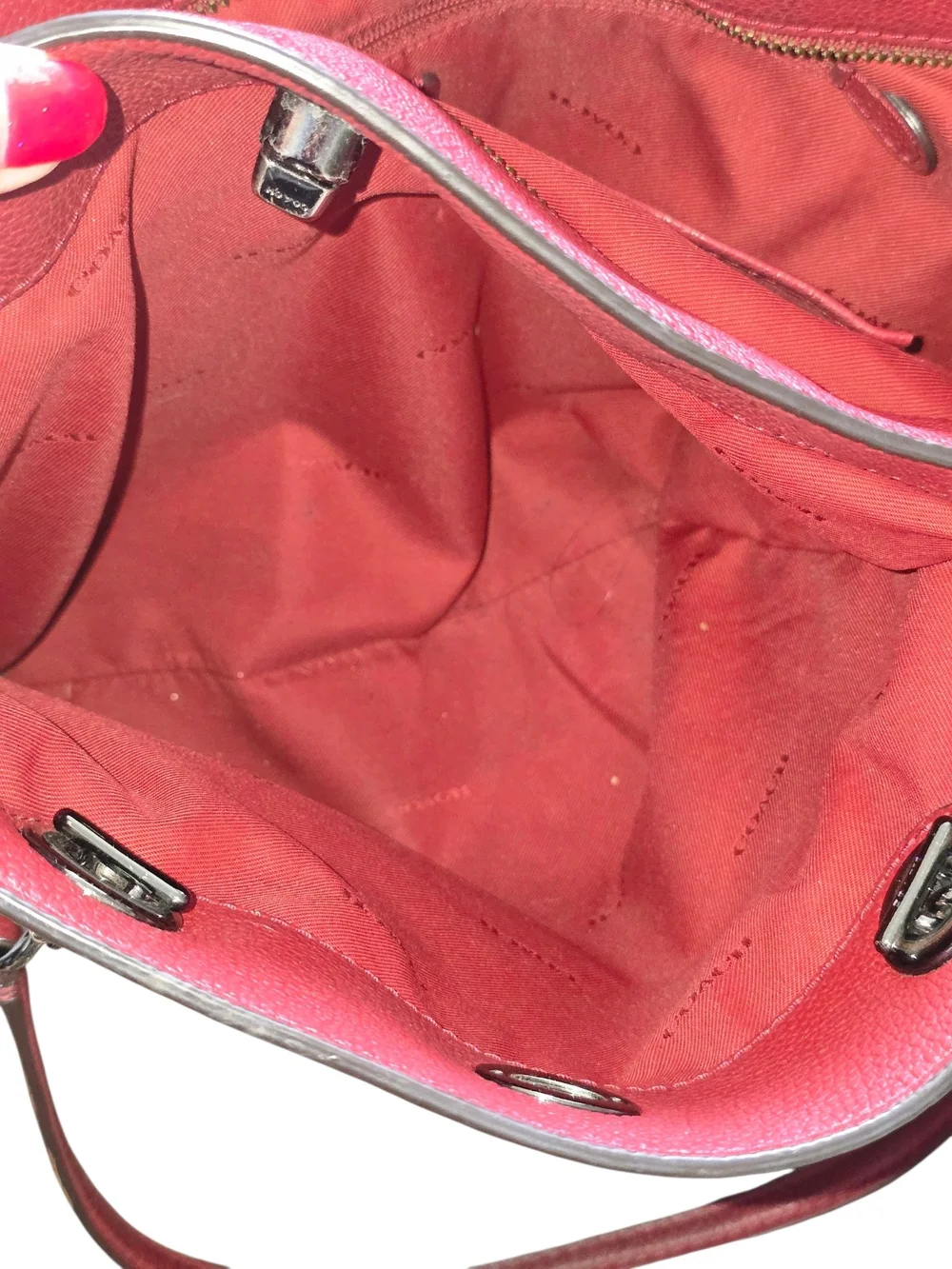 Coach Dark Red Pebbled Turnlock Leather Tote Bag - Signature Chain Strap 56830